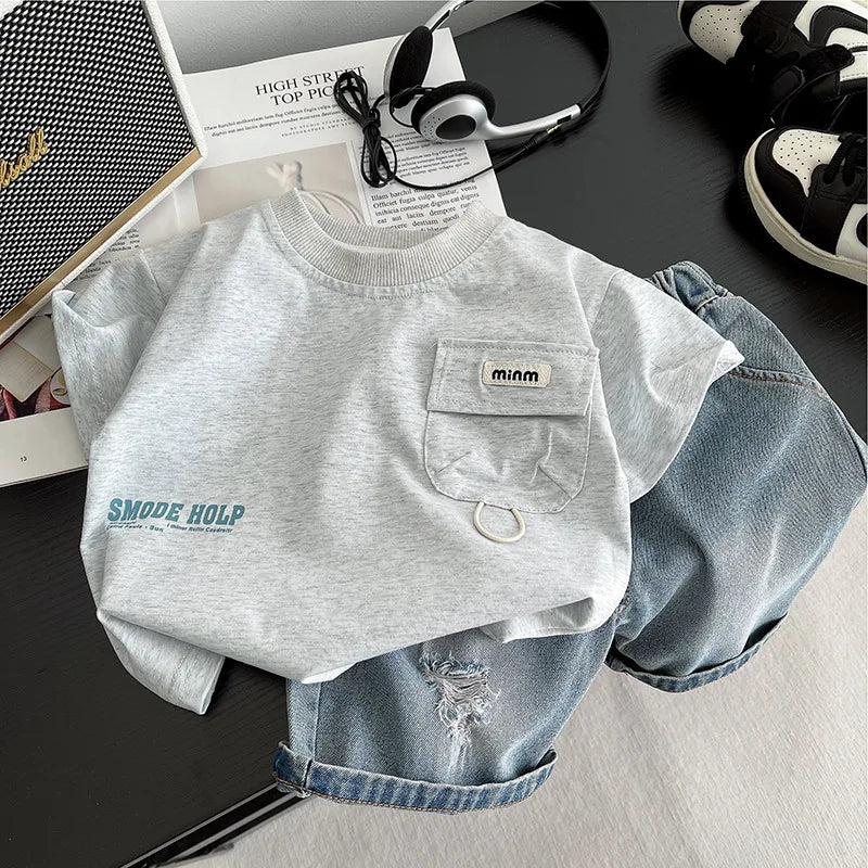 Casual T-Shirt Jean Shorts 2Pcs/Set T