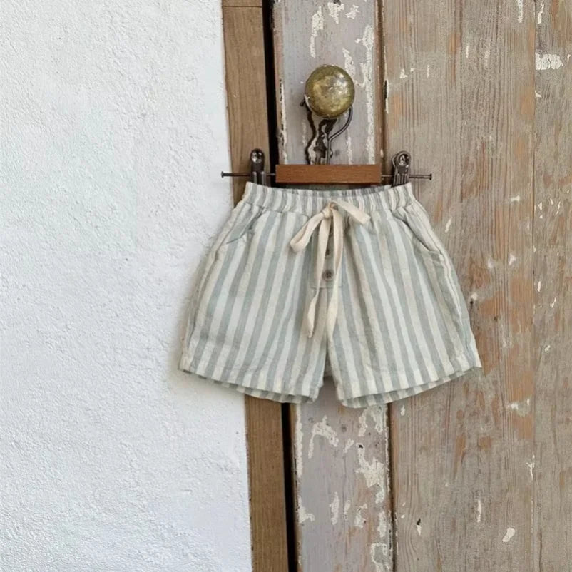 Stripe Shorts Vintage Linen Cotton