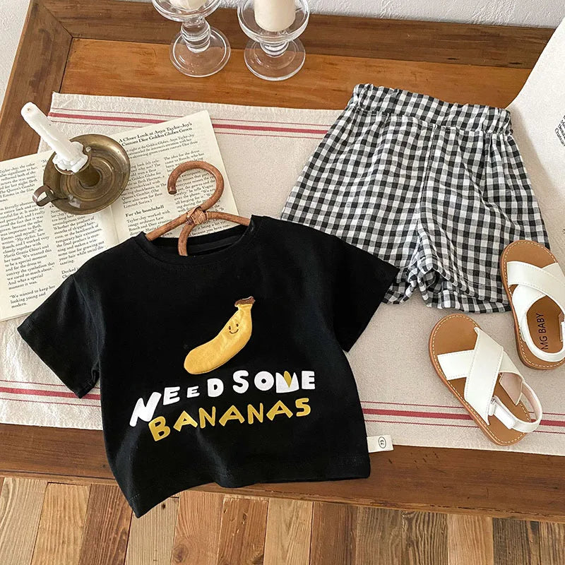 Fruit T-shirt + Checkered Shorts 2PCS