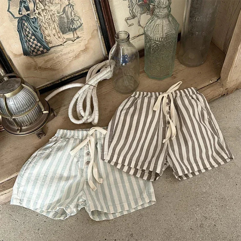 Stripe Shorts Vintage Linen Cotton