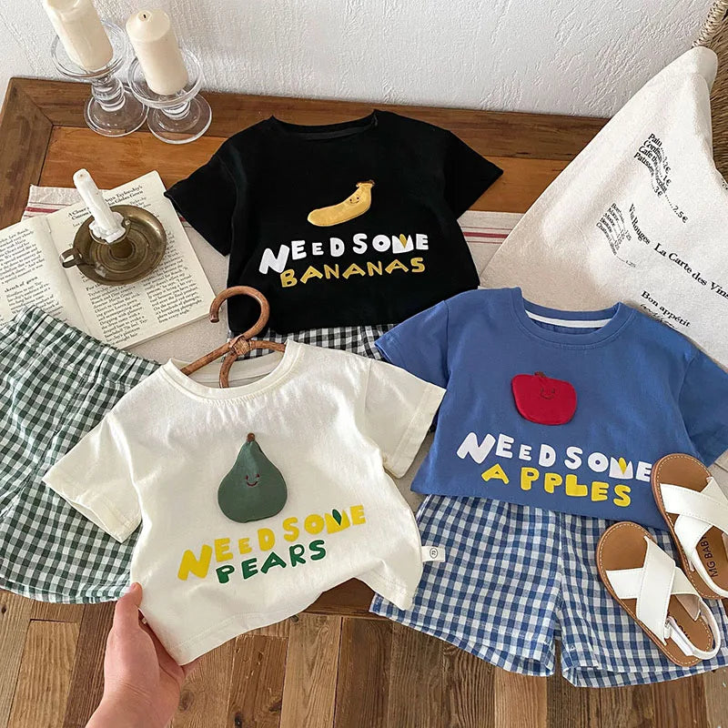 Fruit T-shirt + Checkered Shorts 2PCS