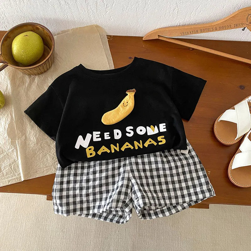 Fruit T-shirt + Checkered Shorts 2PCS