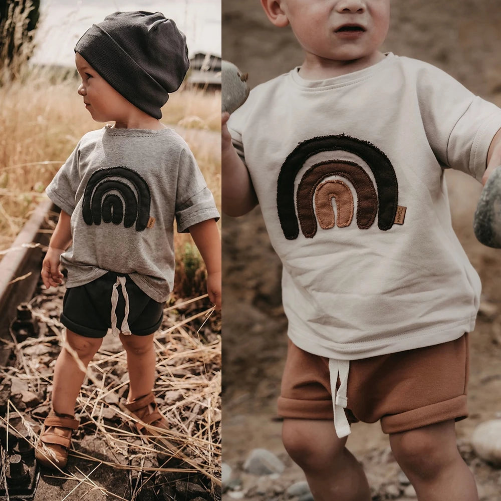 Summer Top Short Sleeve Cotton T Shirt Set