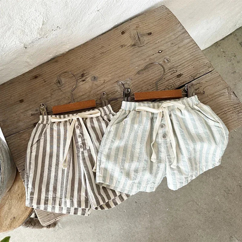 Stripe Shorts Vintage Linen Cotton