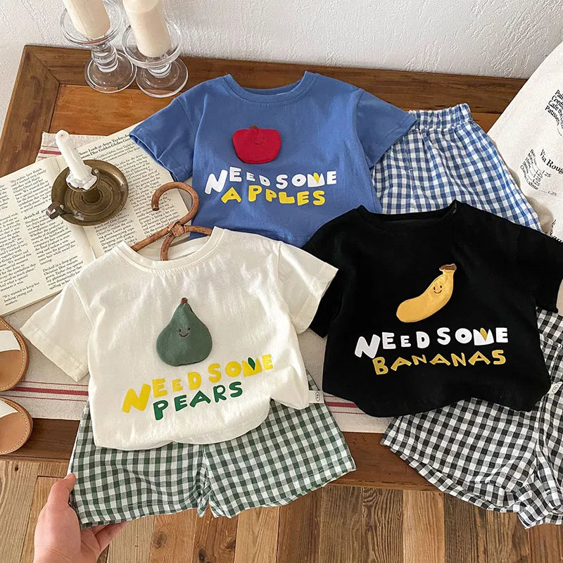 Fruit T-shirt + Checkered Shorts 2PCS