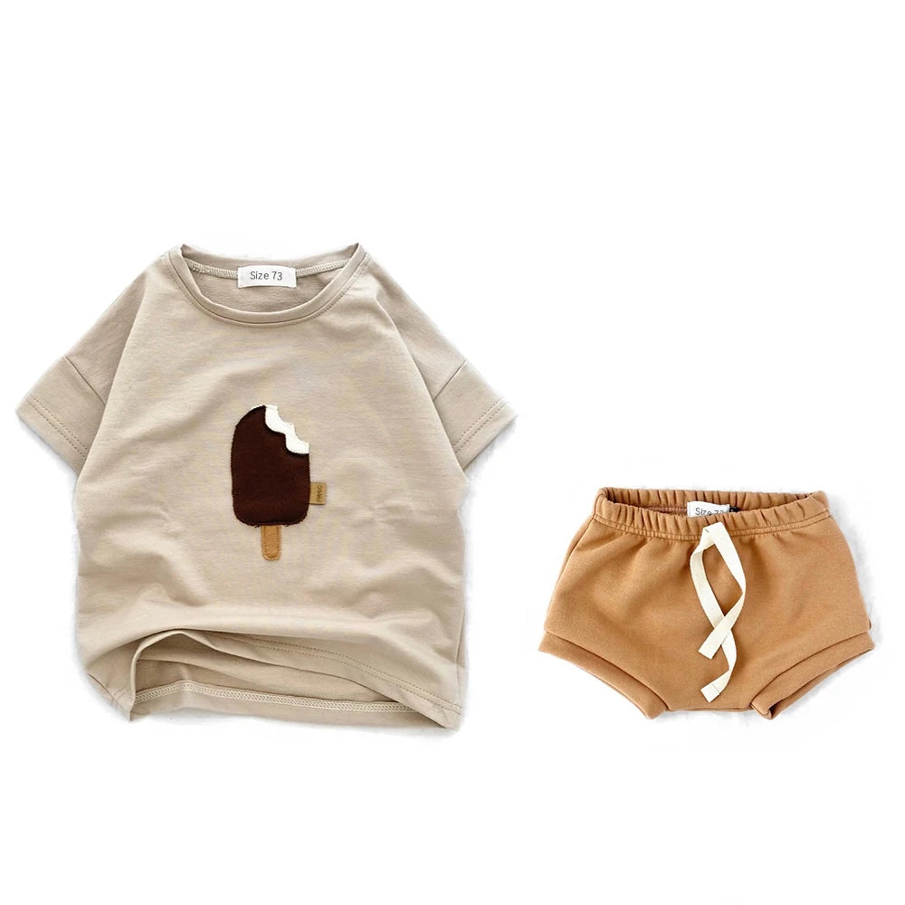 Summer Top Short Sleeve Cotton T Shirt Set