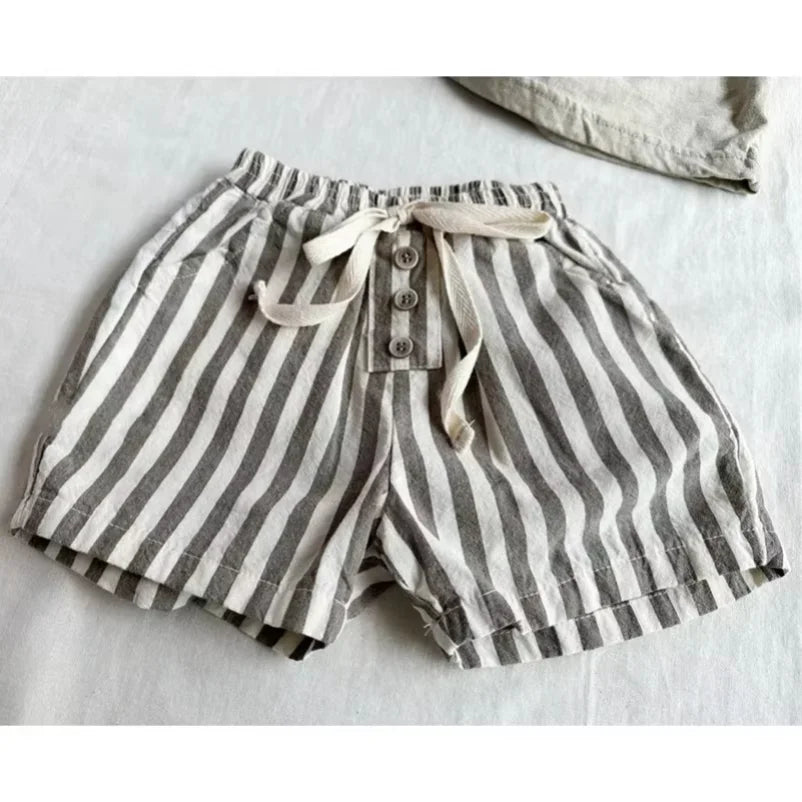 Stripe Shorts Vintage Linen Cotton
