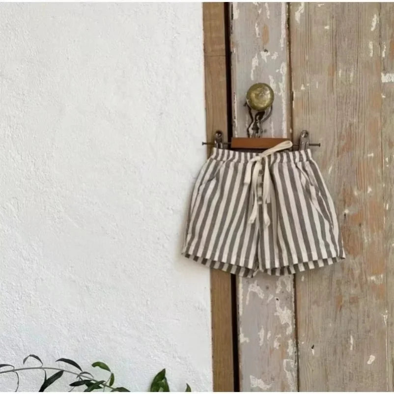 Stripe Shorts Vintage Linen Cotton