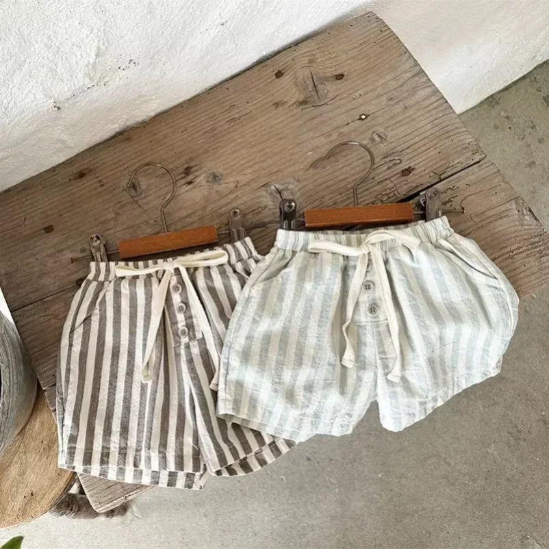 Stripe Shorts Vintage Linen Cotton