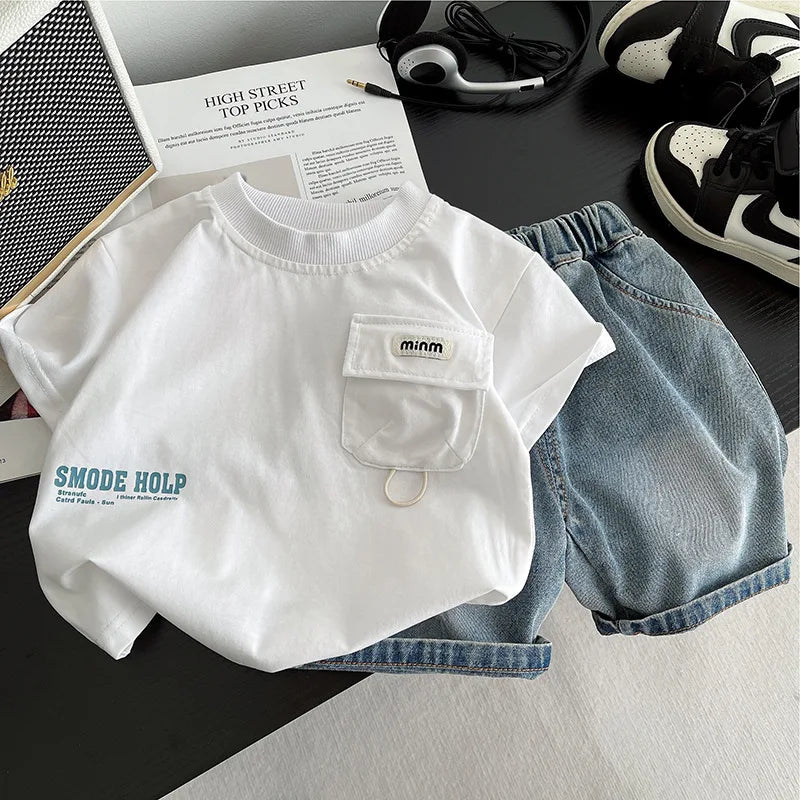 Casual T-Shirt Jean Shorts 2Pcs/Set T