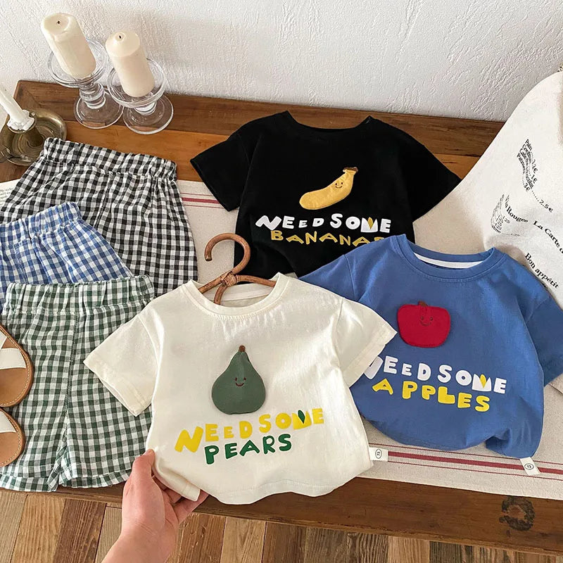Fruit T-shirt + Checkered Shorts 2PCS