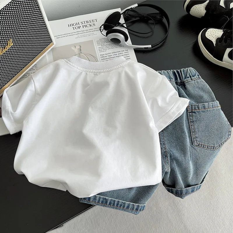 Casual T-Shirt Jean Shorts 2Pcs/Set T
