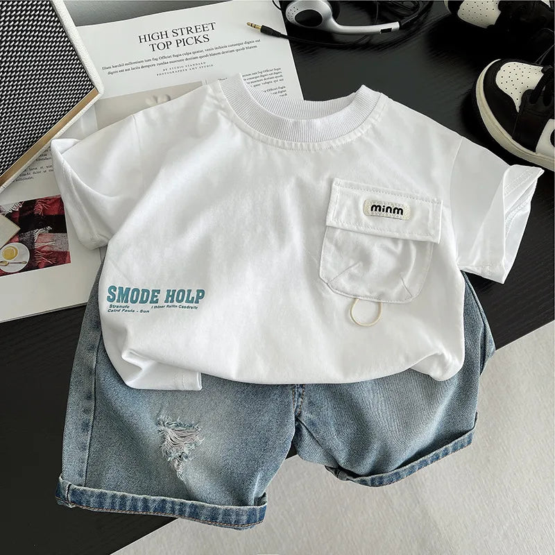 Casual T-Shirt Jean Shorts 2Pcs/Set T