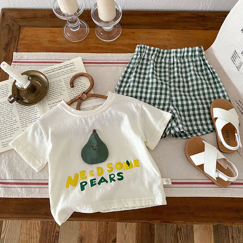 Fruit T-shirt + Checkered Shorts 2PCS