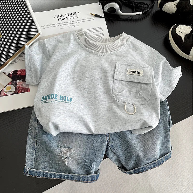 Casual T-Shirt Jean Shorts 2Pcs/Set T