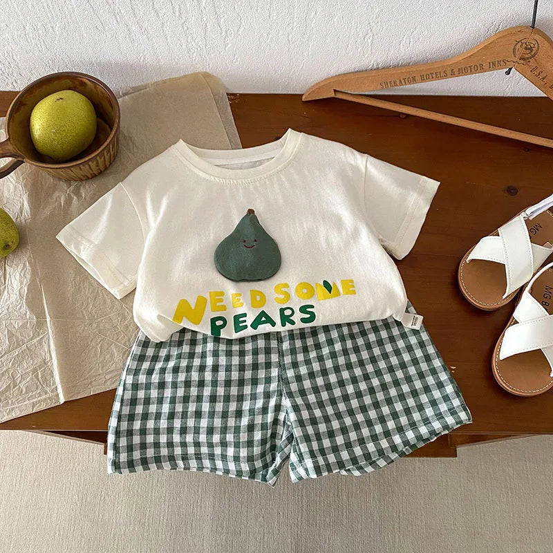 Fruit T-shirt + Checkered Shorts 2PCS